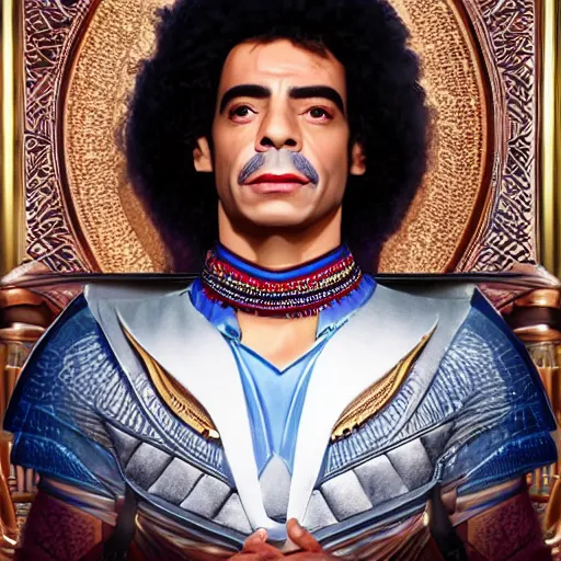 Image similar to a detailed fantasy character portrait of Mohamed Mounir as egyptian stage star by lauri blank, artgerm, evelyn de morgan, 8K, 50mm lens