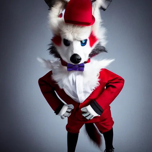 Prompt: well dressed Lycanroc, studio lighting, advertising photography, dark background