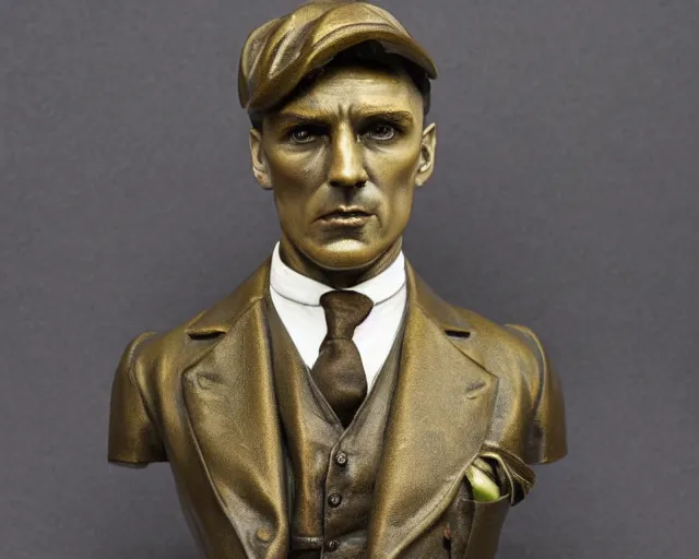 Prompt: A luminous bronze bust of Tommy Shelby from Peaky Blinders