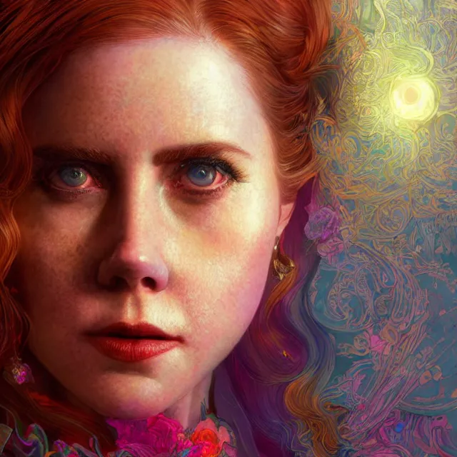 Image similar to the portrait of chaotic neutral colorful female amy adams as absurdly beautiful, gorgeous, elegant, playful, sensual woman, an ultrafine hyperdetailed illustration by kim jung gi, irakli nadar, intricate linework, bright colors, octopath traveler, final fantasy, unreal engine 5 highly rendered, global illumination, radiant light, detailed and intricate environment