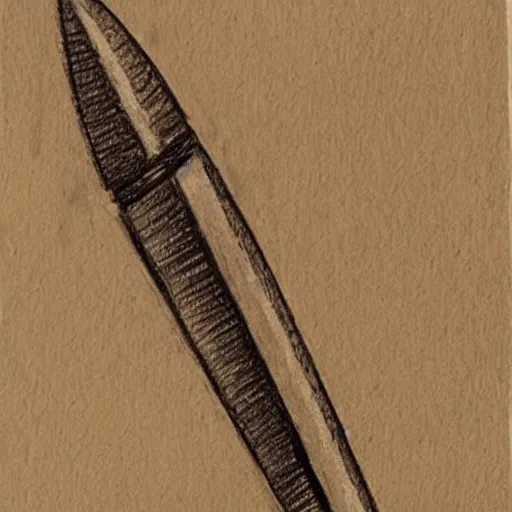 Image similar to detailed engineer sketch of a dagger, leonardo da vinci style