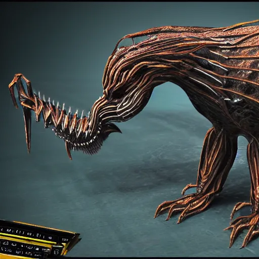 Image similar to 3 d cybernetic bestiary creature scene