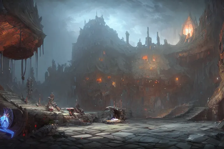 Image similar to collaborative environment concept art by Tyler Edlin, Andy Park, Feng Zhu, James Paick, Ryan Church, in the style of Dark Souls