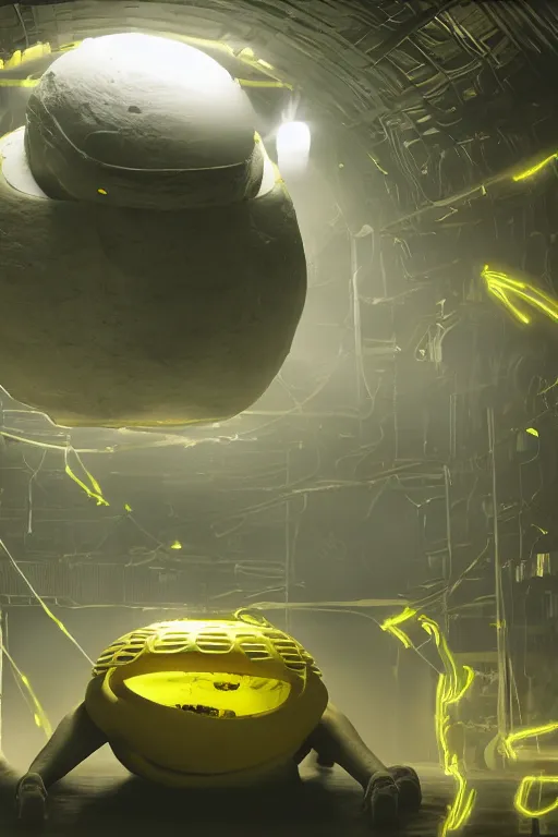 Image similar to Underground Lab, Huge monster alien, yellow, cinematic, 32k, cinematic lighting, octane