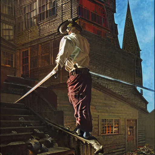 Image similar to high quality high detail painting by david mattingly and norman rockwell and nc wyeth, hd, realistic matte painting, photorealistic lighting, modern supernatural urban gothic - punk horror