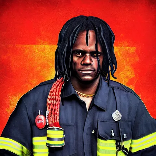 Image similar to chief keef as a firefighter digital art very detailed 4 k detailed super realistic