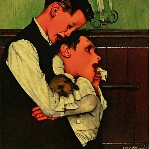 Prompt: Sad vampire, by Norman Rockwell.