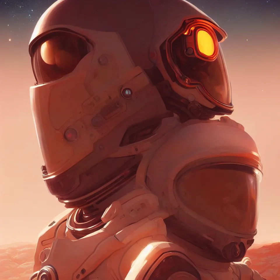 Image similar to Spaceman man on Mars futuristic portrait, highly detailed, digital painting, artstation, concept art, smooth, sharp focus, illustration, art by artgerm and greg rutkowski and alphonse mucha