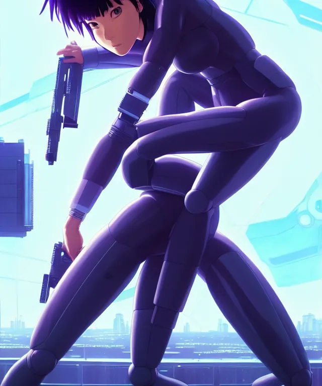 Image similar to a fullbody portrait of motoko kusanagi on top of a tachikoma : : stand alone complex, ghost in the shell, netflix : : by ilya kuvshinov, rossdraws, artgerm, sola digital arts, anti aliasing, raytracing : :