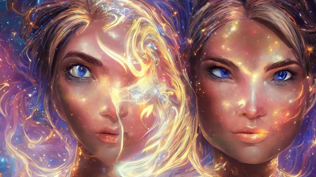 Image similar to highly detailed close up portrait of a celestial girl with a body made of cosmic energy, character art, studio lightning, bright colors, intricate, masterpiece, photorealistic, hiperrealistic, sharp focus, high contrast, Artstation HQ, DeviantArt trending, 4k UHD, Unreal Engine 5