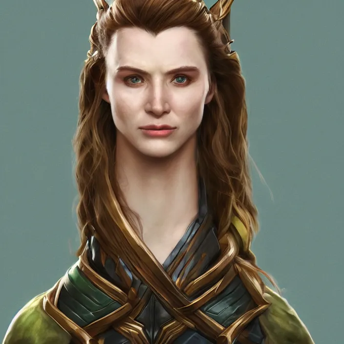 Image similar to female loki, au naturel, hyper detailed, digital art, trending in artstation, cinematic lighting, studio quality