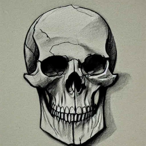 Image similar to pencil sketch of a skull on old torn paper, dramatic lighting, ultra detail, creepy, book cover