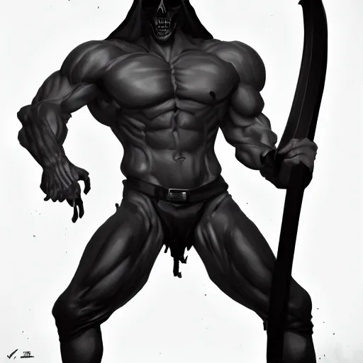 Prompt: Grim Reaper, muscled, Pride, artstation