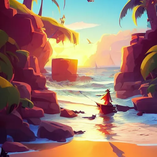 Image similar to painting treasure on sea of thieves game smooth median photoshop filter cutout vector, behance hd by jesper ejsing, by rhads, makoto shinkai and lois van baarle, ilya kuvshinov, rossdraws global illumination