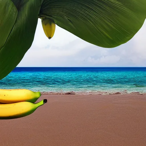 Prompt: banana sunbathing on the beach, matte painting