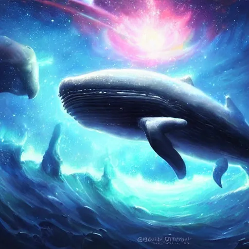 Image similar to space magical whale, galaxy whale, epic fantasy style art, galaxy theme, eyes, by Greg Rutkowski, hearthstone style art, 99% artistic