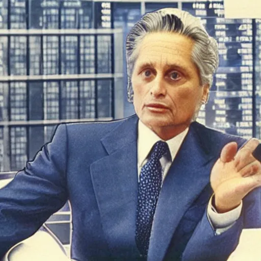 Prompt: Gordon Gekko as a crypto trader in 2020s