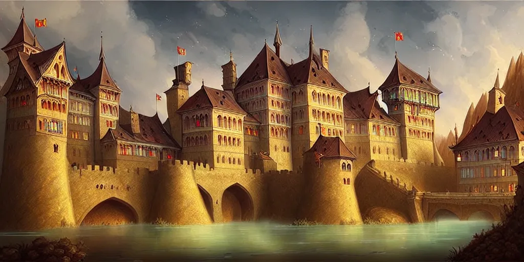 Image similar to a beautiful medieval european palace, fantasy art, painting by dancheng ye