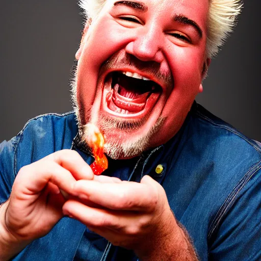 Image similar to closeup portrait of guy fieri excited about an egg, photograph, natural light, sharp, detailed face, magazine, press, photo, Steve McCurry, David Lazar, Canon, Nikon, focus