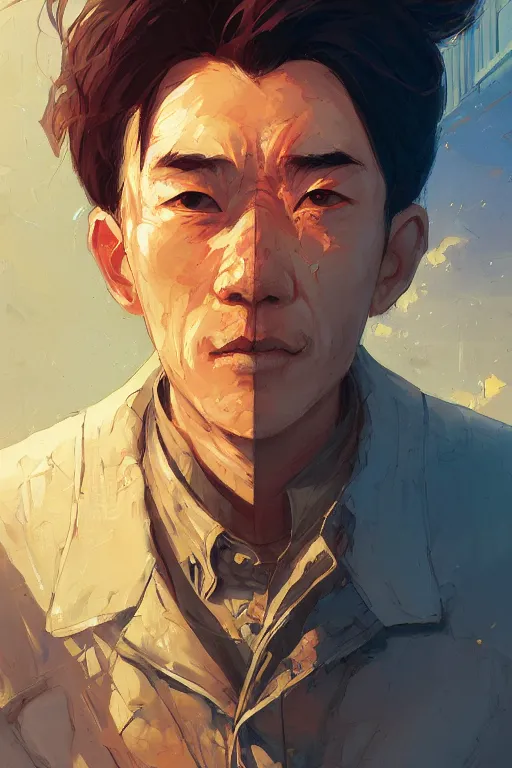 Image similar to portrait of a stoner, tooth wu, dan mumford, beeple, wlop, rossdraws, james jean, marc simonetti, artstation giuseppe dangelico pino and michael garmash and rob rey and greg manchess and huang guangjian and makoto shinkai