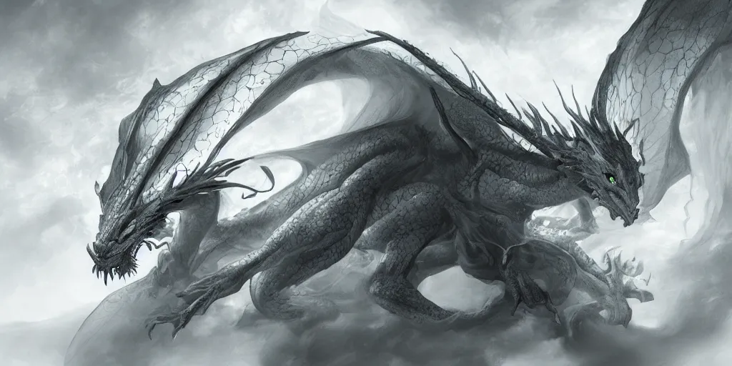 Image similar to a see through dragon, ghostly, white flesh, dragon, fantasy, trending on artstation, detailed