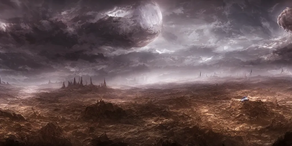 Image similar to barren landscape, apocalyptic fantasy, mmo, digital art, 4 k