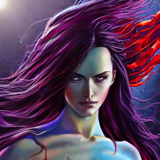 Image similar to Wanda Maximoff ultra instinct, artstation hall of fame gallery, editors choice, #1 digital painting of all time, most beautiful image ever created, emotionally evocative, greatest art ever made, lifetime achievement magnum opus masterpiece, the most amazing breathtaking image with the deepest message ever painted, a thing of beauty beyond imagination or words