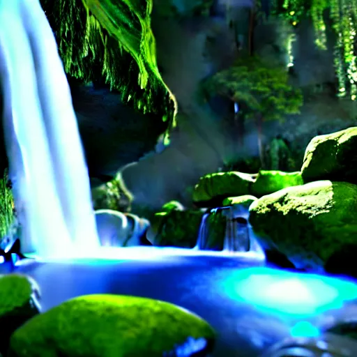 Prompt: a lush cave with a waterfall hyper realistic 8k unreal engine