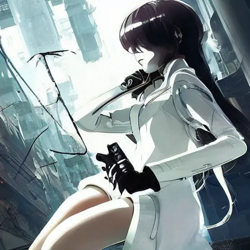 Image similar to luxury advertisement, white and khaki colors. highly detailed post-cyberpunk sci-fi close-up schoolirl in asian city in style of cytus and deemo, mysterious vibes, by Ilya Kuvshinov, by Greg Tocchini, nier:automata, set in half-life 2, beautiful with eerie vibes, very inspirational, very stylish, surrealistic, perfect digital art, mystical journey in strange world, bastion game