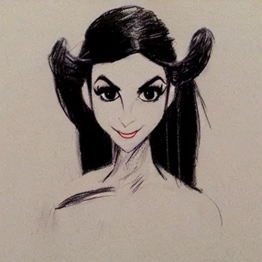 Image similar to milt kahl sketch of victoria justice with done up hair, tendrils covering face and ponytail as princess padme from star wars episode 3