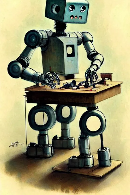 Image similar to ( ( ( ( ( 1 9 5 0 s robot building a robot building a robot. muted colors. ) ) ) ) ) by jean - baptiste monge!!!!!!!!!!!!!!!!!!!!!!!!!!!!!!