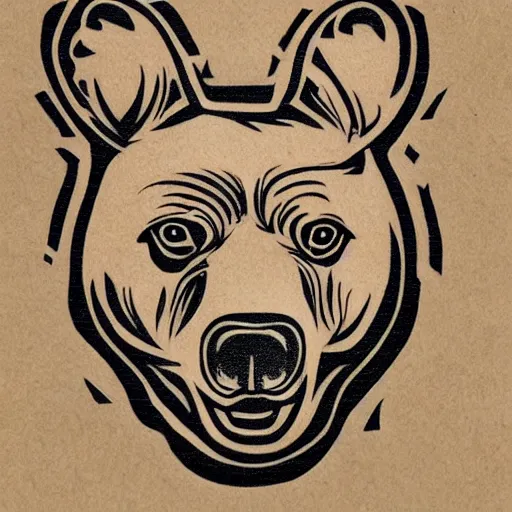 Image similar to concept tattoo design, stencil, bear, wreath surrounding bear