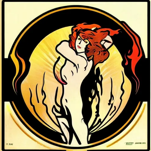 Prompt: minimalistic clean retro fire flames warning label art by alphonse mucha, smooth curves, behance