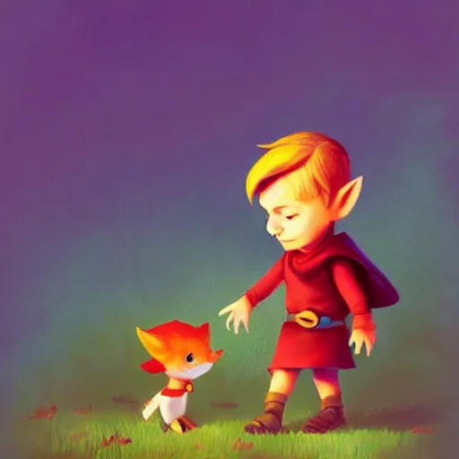 Image similar to cute little boy character inspired in little hood red and link from legend of zelda, digital artwork made by lois van barlee and rhads