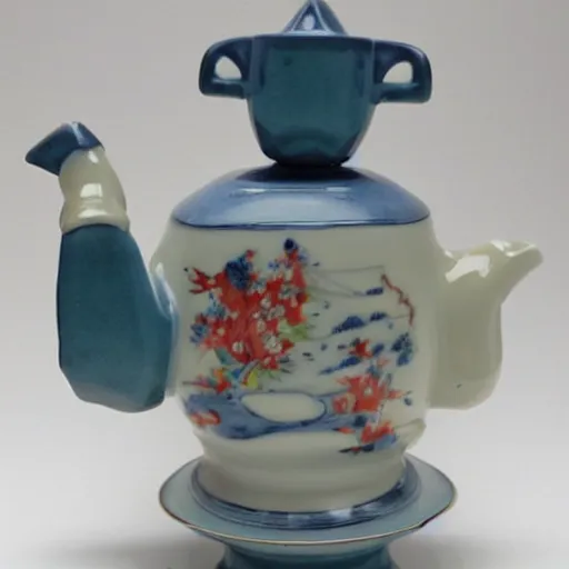 Prompt: cracked porcelain china robot bust intricate teapot