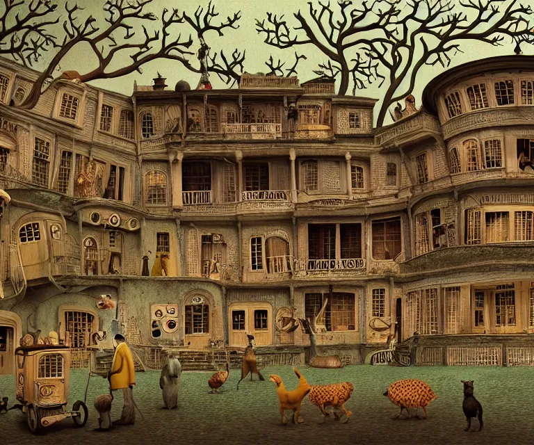 Prompt: underground house with unusual animals. ultra detailed digital drawing by wes anderson, jean pierre jeunet, tim burton, tomm moore. 4 k hd high resolution