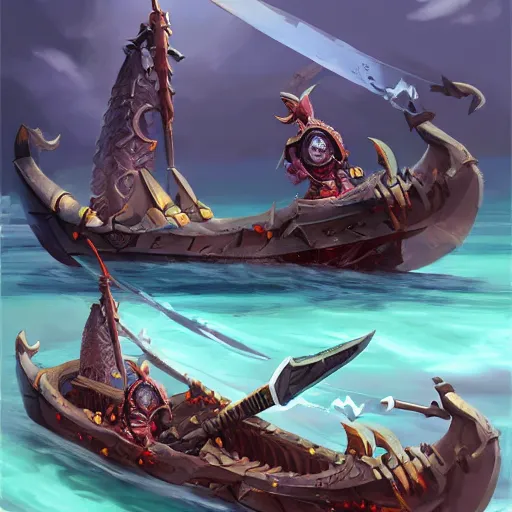 Image similar to arcane style viking battleship, viking cannons, viking spears and axes. spear and axes, sea background, bright art masterpiece artstation. 8 k, sharp high quality artwork, concept art by tooth wu, blizzard warcraft artwork, hearthstone card artwork