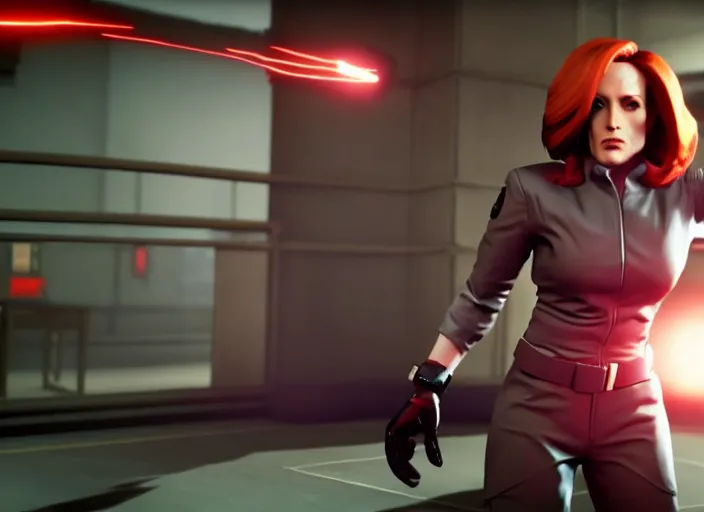 Prompt: dana scully in stret fighter v ( 2 0 1 7 ), dynamic pose, official media, ps 4 in - game cinematic, 5 k