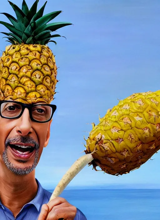 Prompt: jeff goldblum playing maraca pineapple as a banana on the beach by arcimboldo giuseppe
