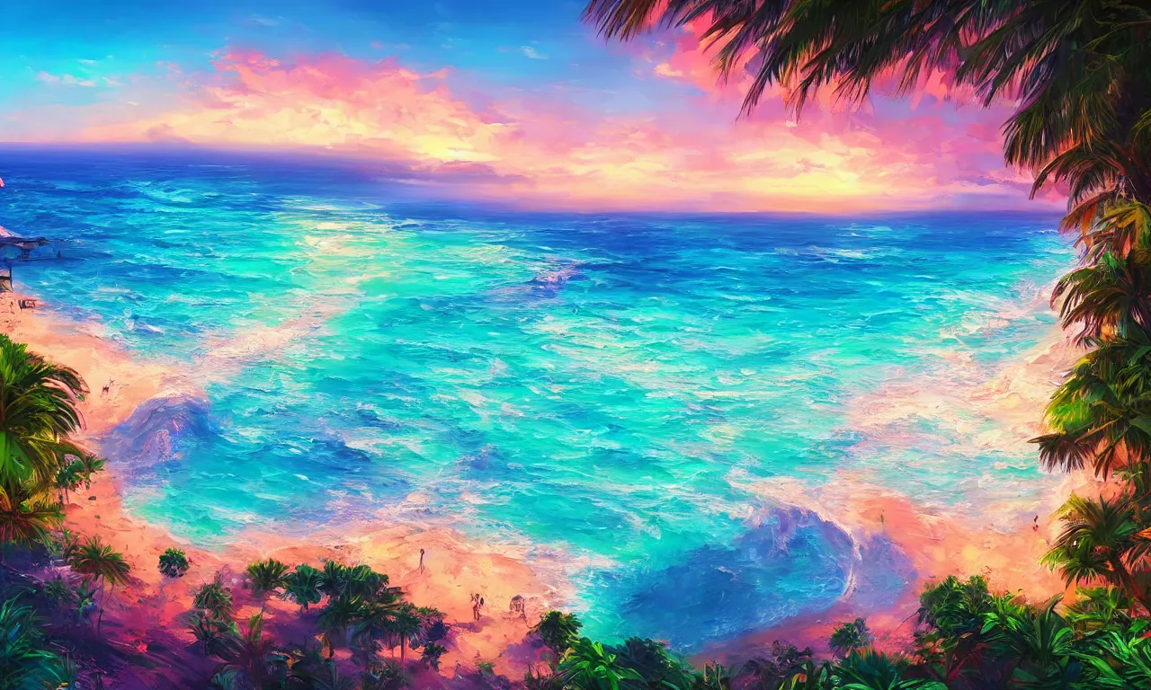 Image similar to fantasy paradise beach coast by alena aenami artworks in 4 k