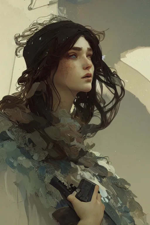 Image similar to A full portrait of a beautiful post apocalyptic offworld balladeer, intricate, elegant, highly detailed, digital painting, artstation, concept art, smooth, sharp focus, illustration, art by Krenz Cushart and Artem Demura and alphonse mucha