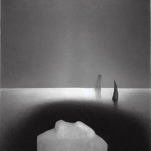 Image similar to ice monster, dark, monochrome by zdzisław beksiński