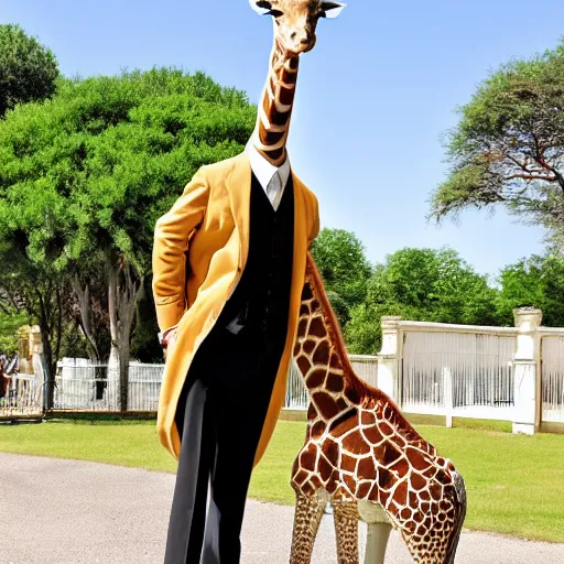 Prompt: a giraffe dressed as a butler