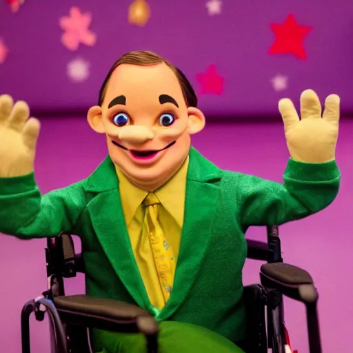 Prompt: a six year old child puppet in a wheelchair in the its a small world ride in real life that looks exactly like greg abbott the governor of texas, highly detailed, high definition, ultra realistic