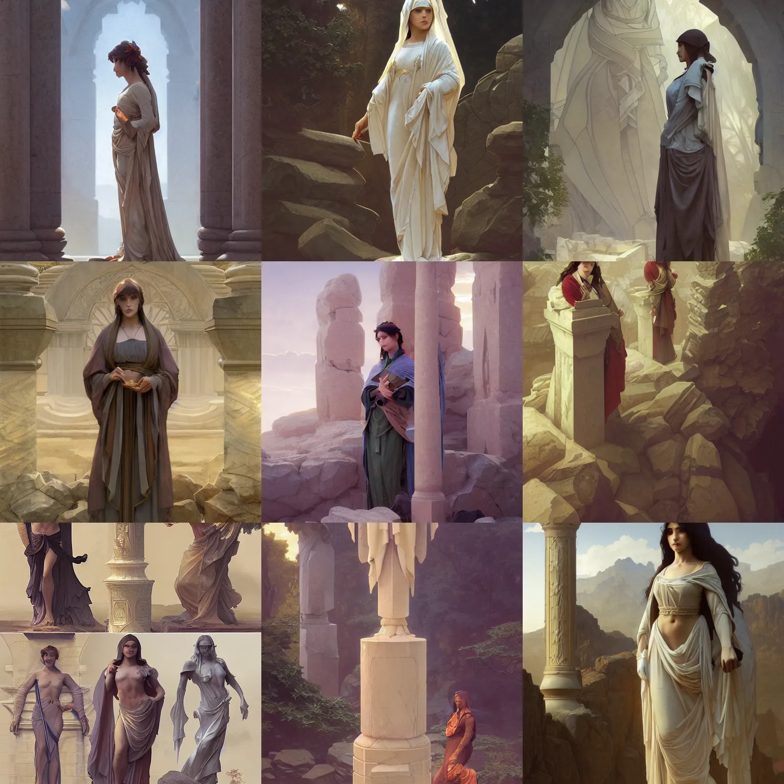 Prompt: stone pillars, octane render, highly detailed, digital painting, artstation, concept art, smooth, sharp focus, illustration, art by artgerm and greg rutkowski and alphonse mucha and william - adolphe bouguereau