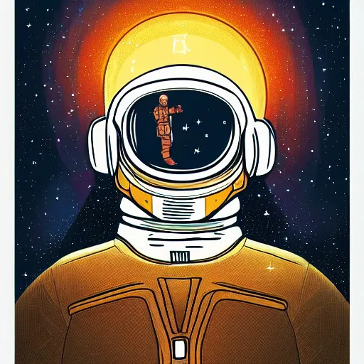 Image similar to astronaut inspired by René Laloux, Dan Mumford, stars, cinematic