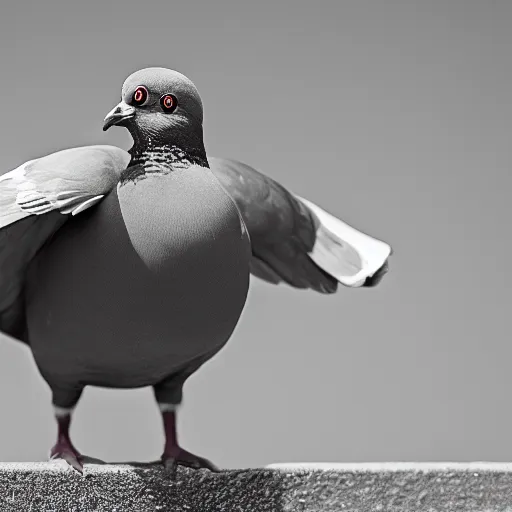 Image similar to a pigeon wearing a costume, photography BW