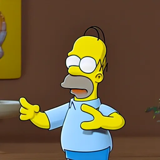 Image similar to Homer Simpson clay model reacts to receiving cryptocurrency, 3d, unreal engine 5