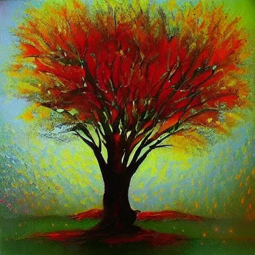 Image similar to “a glowing tree oil panting”