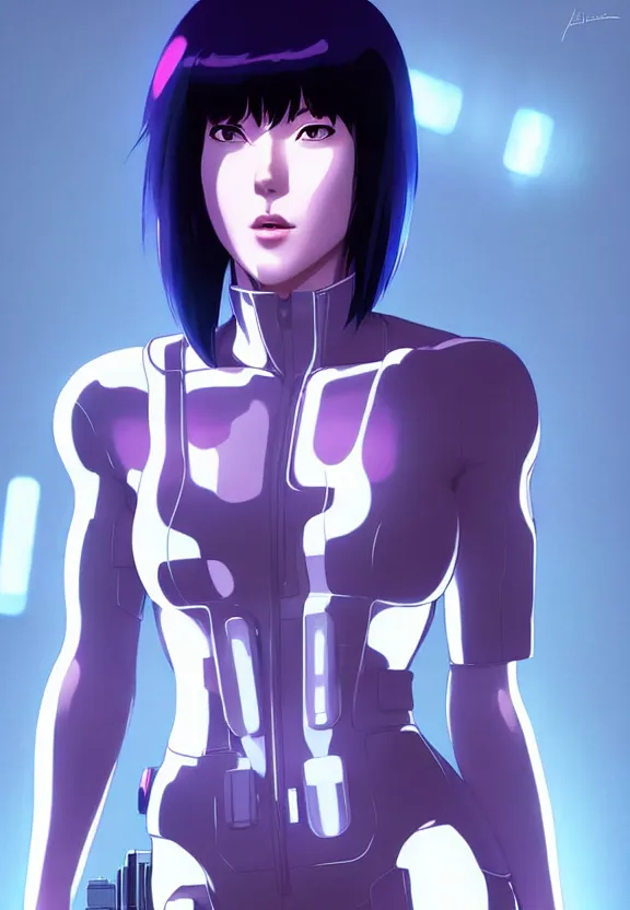 Image similar to a fullbody portrait of motoko kusanagi ghost in the shell, finely detailed features : : gits sac twenty forty five netflix : : by ilya kuvshinov, rossdraws, artgerm, sola digital arts, production ig, volumetric lighting, anti aliasing, raytracing : :